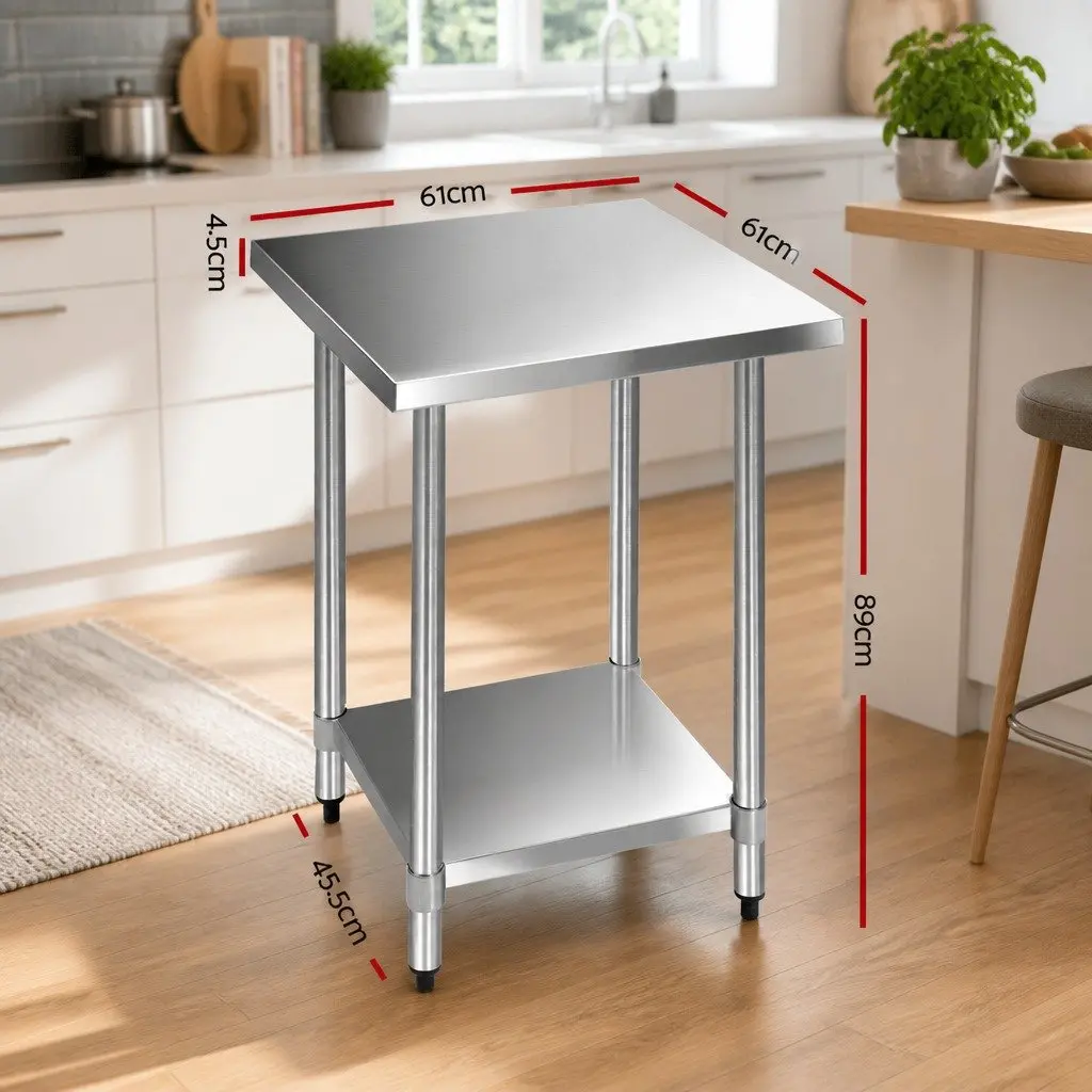 Stainless Steel Workbench Commercial Grade 610x610mm Food Prep Table Silver