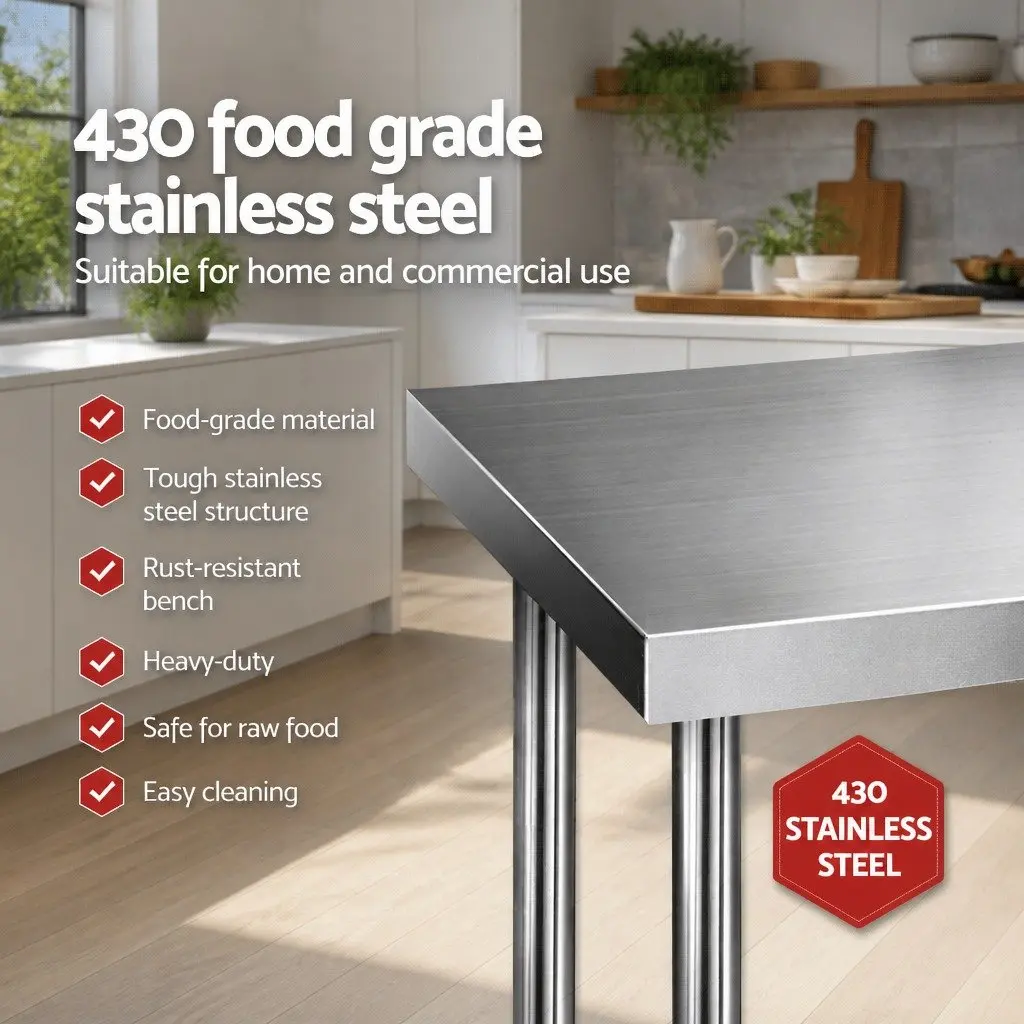 Stainless Steel Workbench Commercial Grade 610x610mm Food Prep Table Silver
