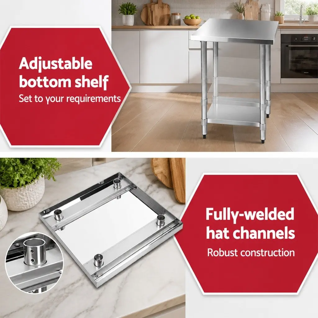 Stainless Steel Workbench Commercial Grade 610x610mm Food Prep Table Silver