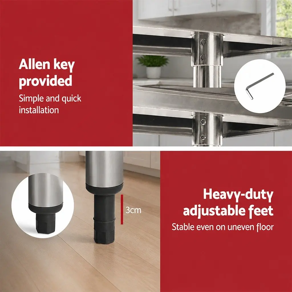 Stainless Steel Workbench Commercial Grade 610x610mm Food Prep Table Silver
