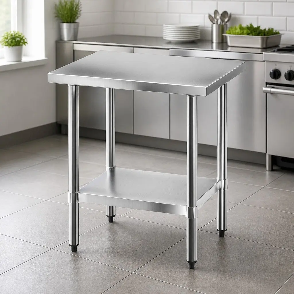 Stainless Steel Kitchen Work Table Heavy-Duty 610x760mm with Adjustable Undershelf
