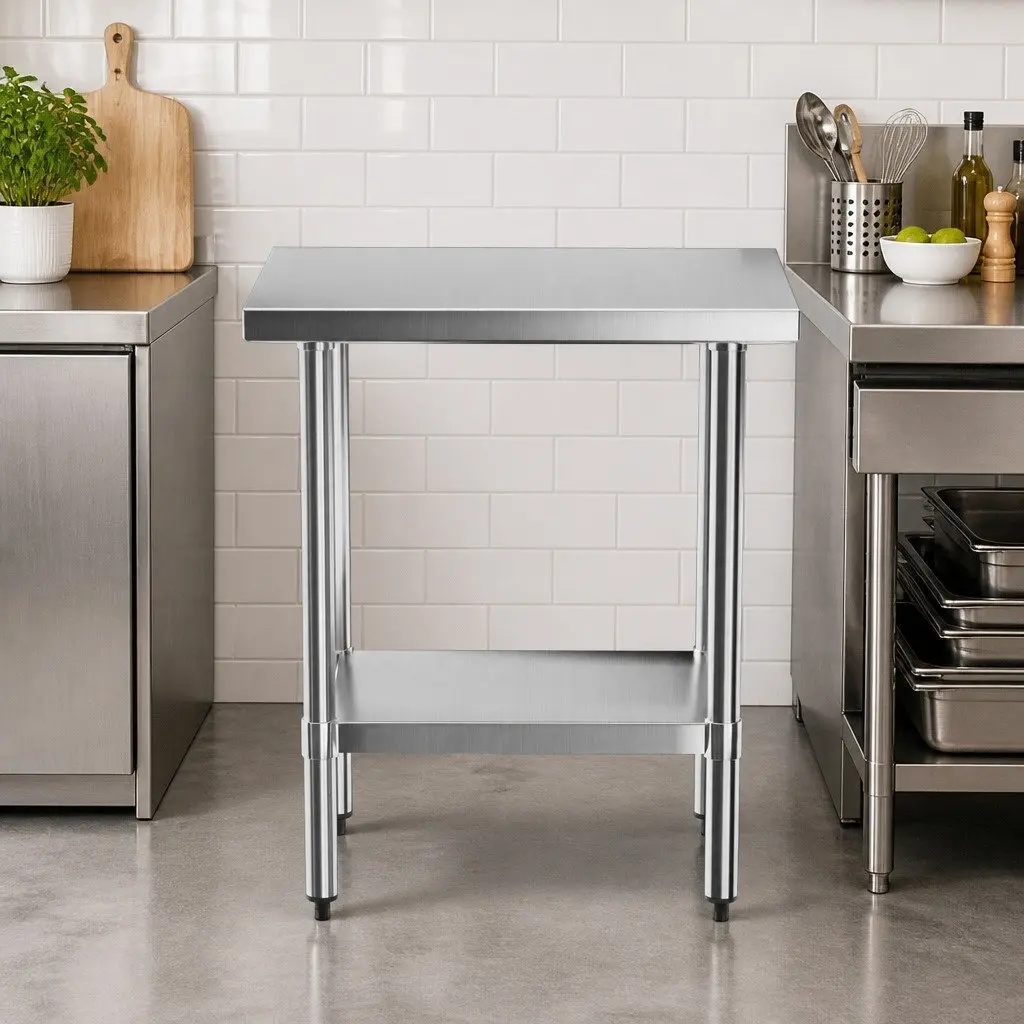 Stainless Steel Kitchen Work Table Heavy-Duty 610x760mm with Adjustable Undershelf