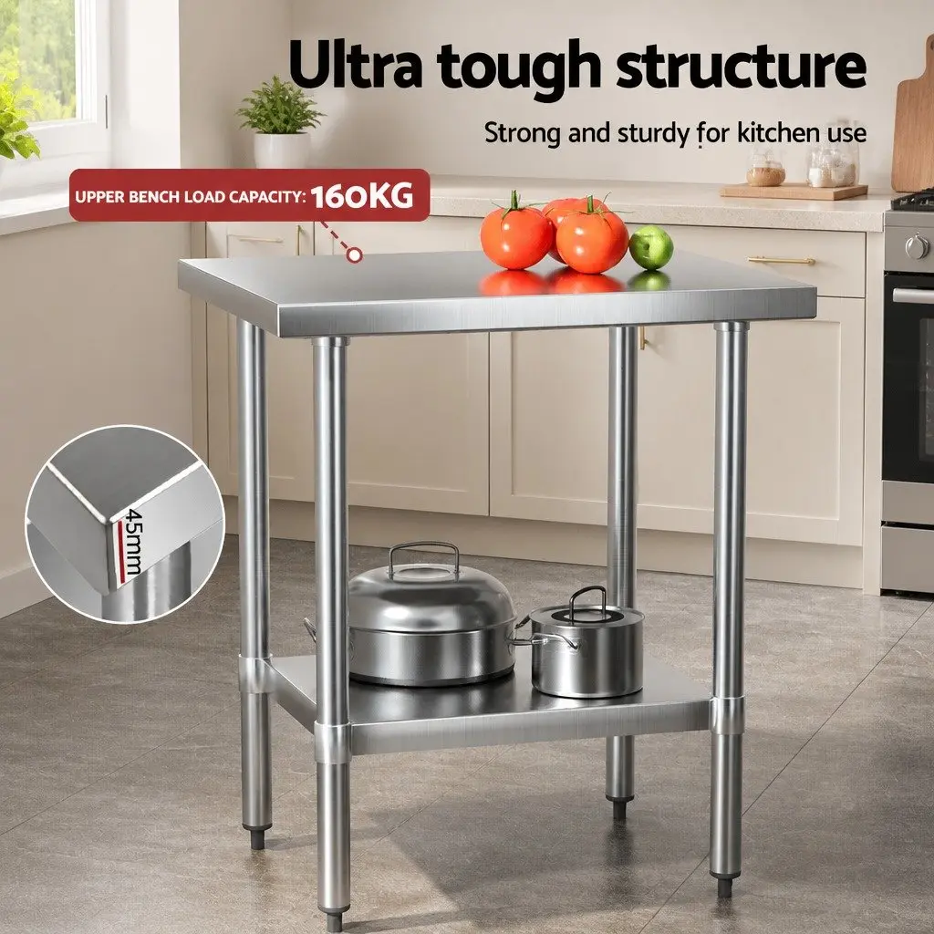 Stainless Steel Kitchen Work Table Heavy-Duty 610x760mm with Adjustable Undershelf