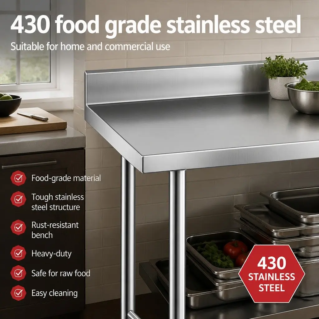 Stainless Steel Kitchen Bench with Splashback 1500x600mm