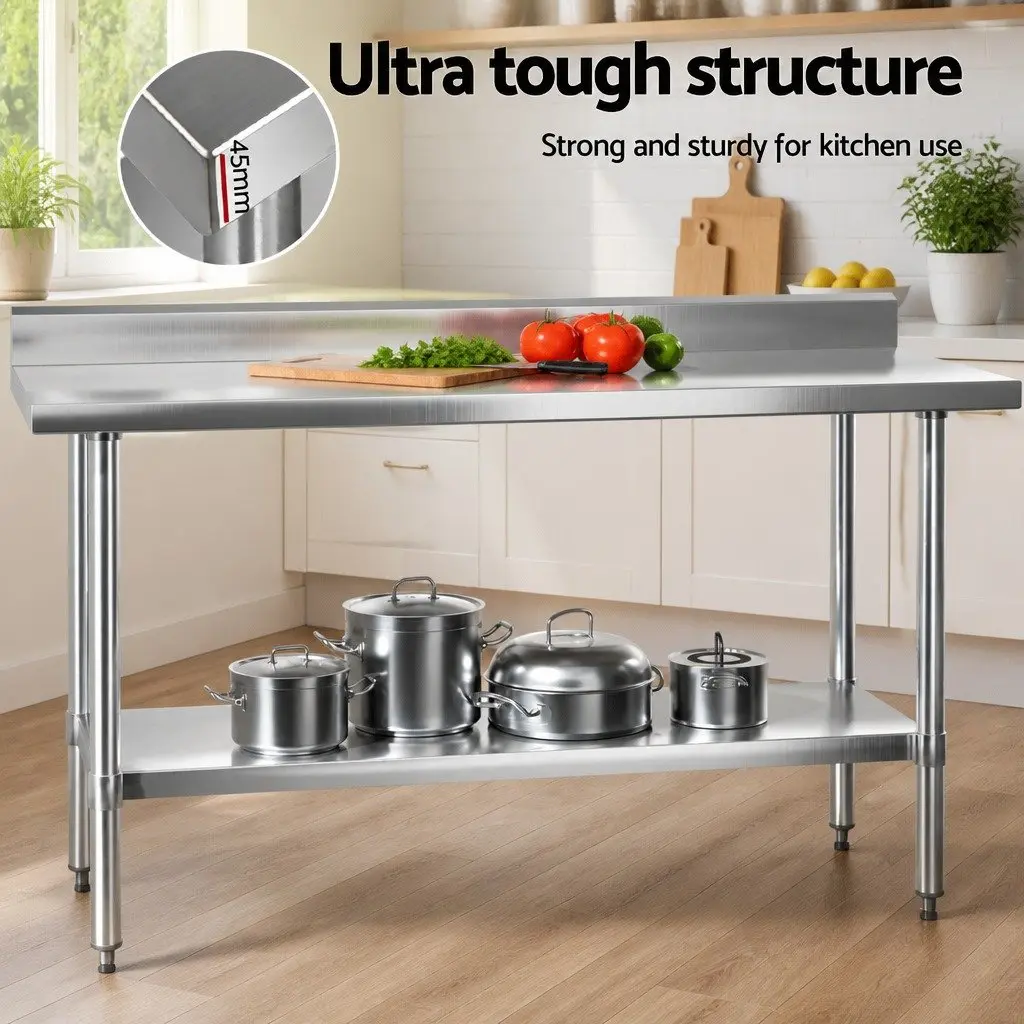 Stainless Steel Kitchen Bench with Splashback 1500x600mm