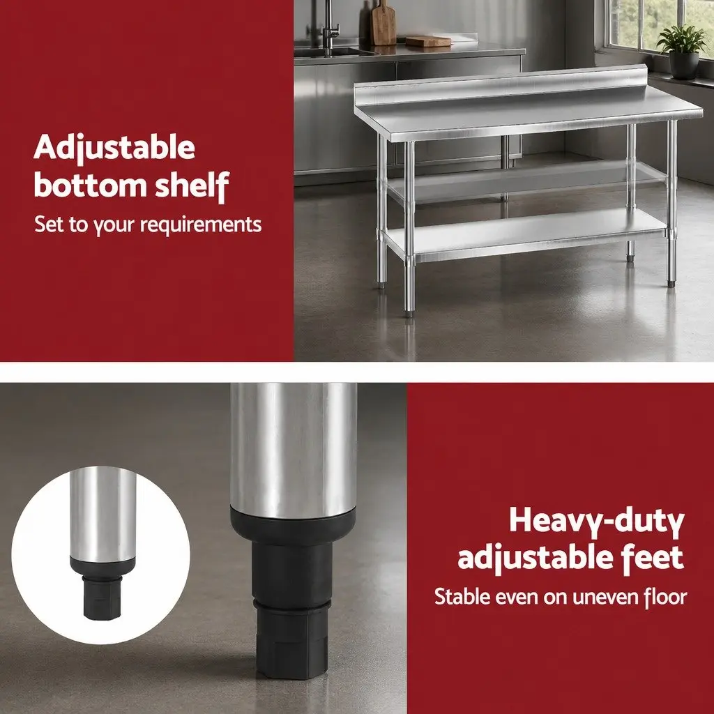 Stainless Steel Kitchen Bench with Splashback 1500x600mm