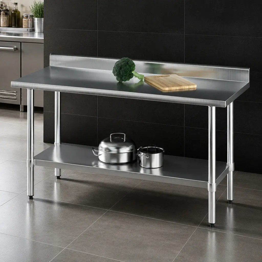 Stainless Steel Kitchen Bench with Splashback 1500x600mm