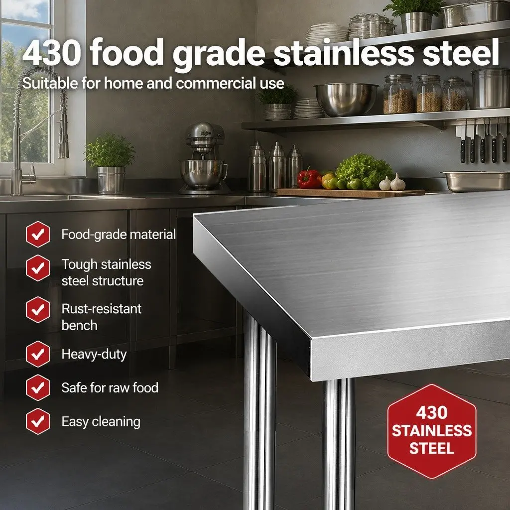 Stainless Steel Work Bench Kitchen Prep Table 1524x610mm Commercial Home Food