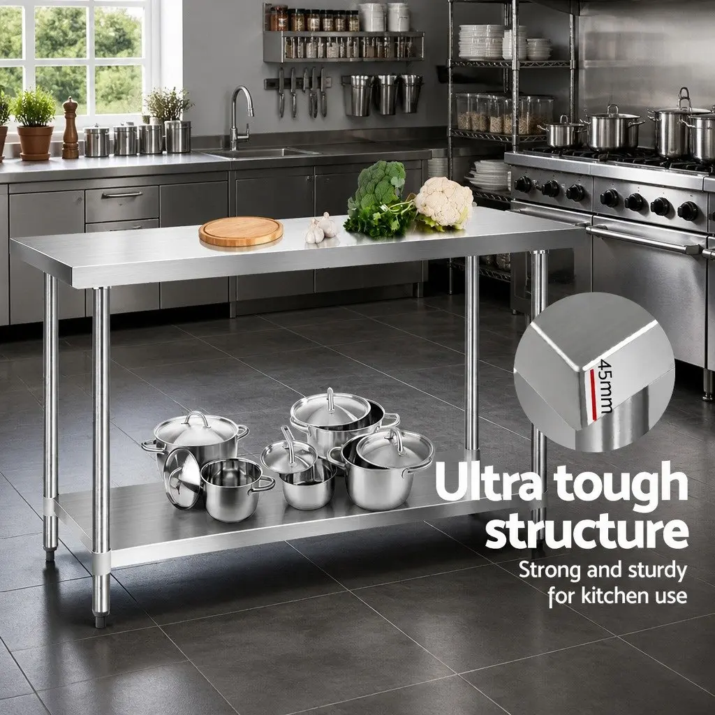 Stainless Steel Work Bench Kitchen Prep Table 1524x610mm Commercial Home Food