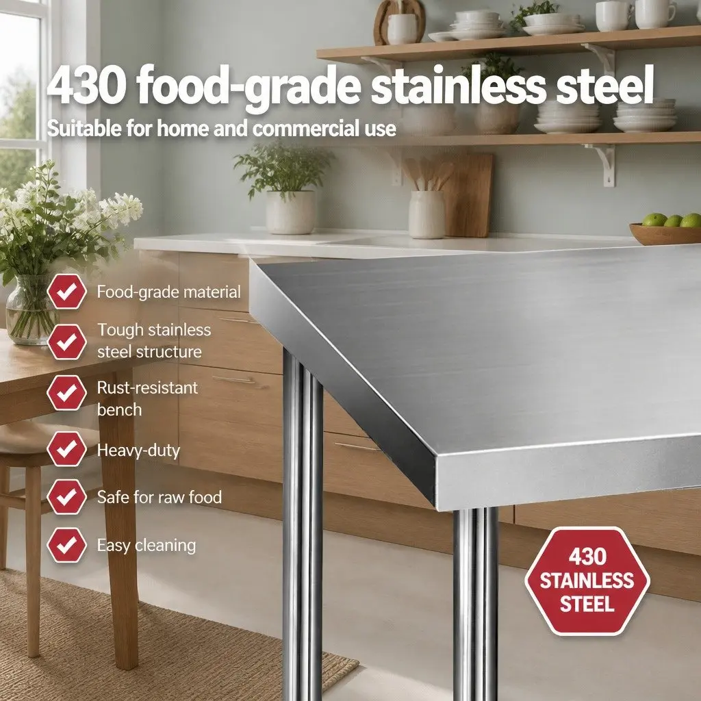 Stainless Steel Kitchen Bench Heavy Duty 1829x760mm Commercial Grade Prep Table
