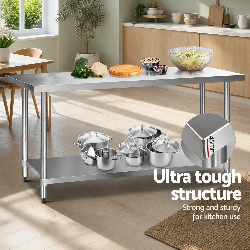 Stainless Steel Kitchen Bench Heavy Duty 1829x760mm Commercial Grade Prep Table