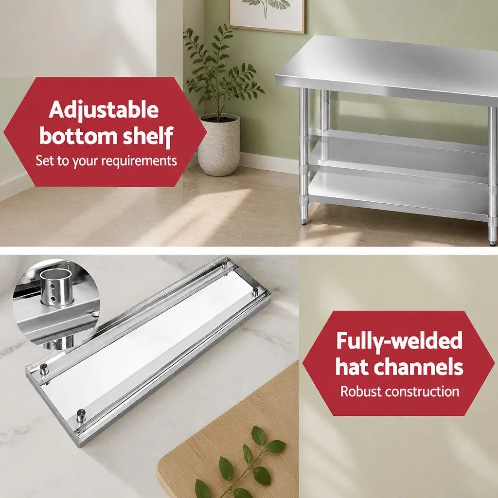 Stainless Steel Kitchen Bench Heavy Duty 1829x760mm Commercial Grade Prep Table