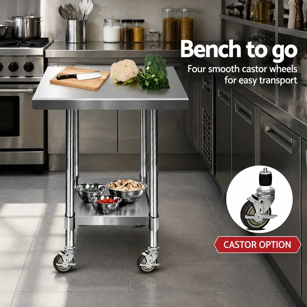 Stainless Steel Kitchen Work Bench Commercial Grade 760x760mm with Castor Wheels