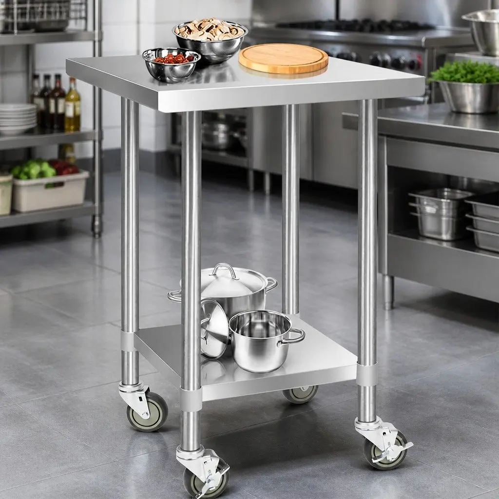 Stainless Steel Kitchen Work Bench Commercial Grade 760x760mm with Castor Wheels