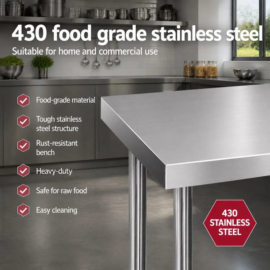 Stainless Steel Kitchen Work Bench 1829x610mm Commercial Food Prep Table with