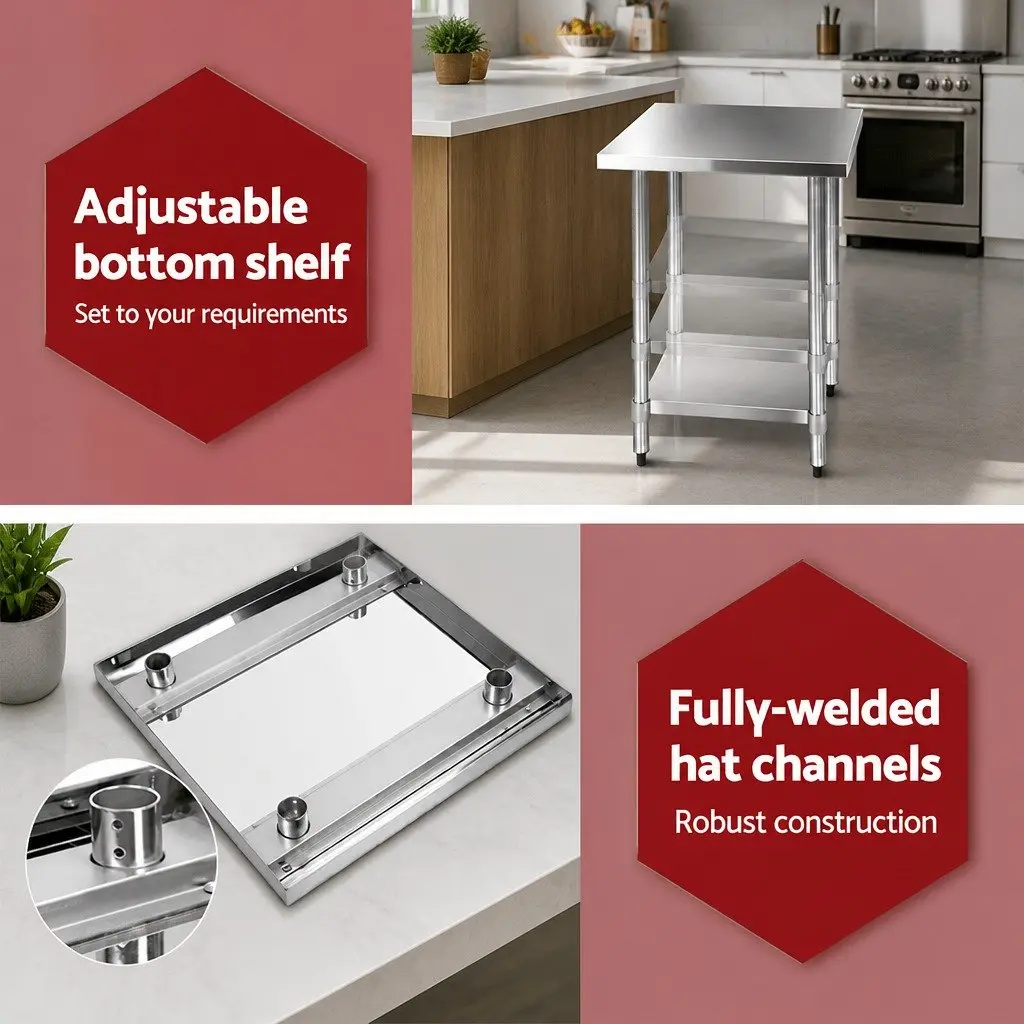 Stainless Steel Mobile Kitchen Trolley with Lockable Castor Wheels 610x610mm
