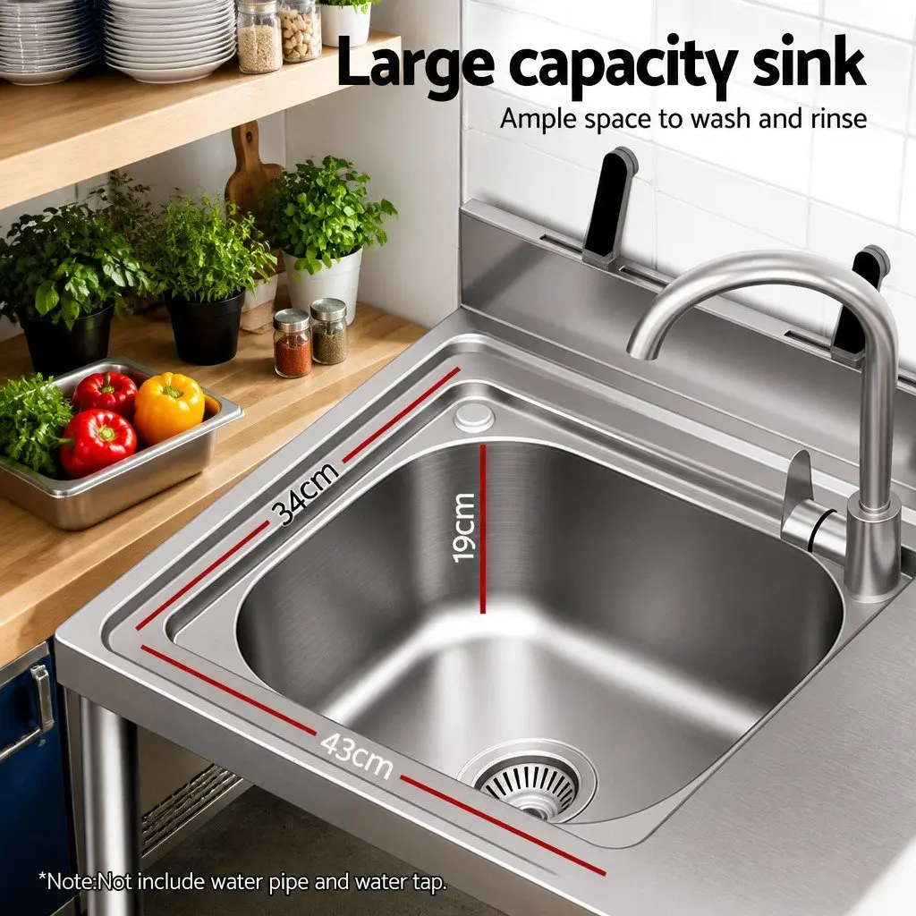 Stainless Steel Kitchen Bench Work Table 120cm with Sink and Splashback Prep