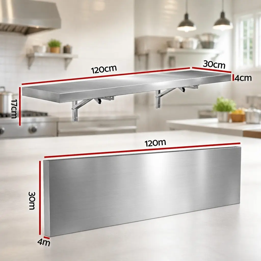 Wall Shelf Stainless Steel Foldable Kitchen Storage Rack 1200x300mm