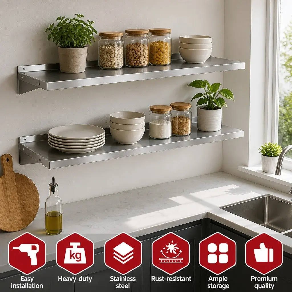 Wall Mounted Kitchen Shelf Stainless Steel 1200mm Storage Rack