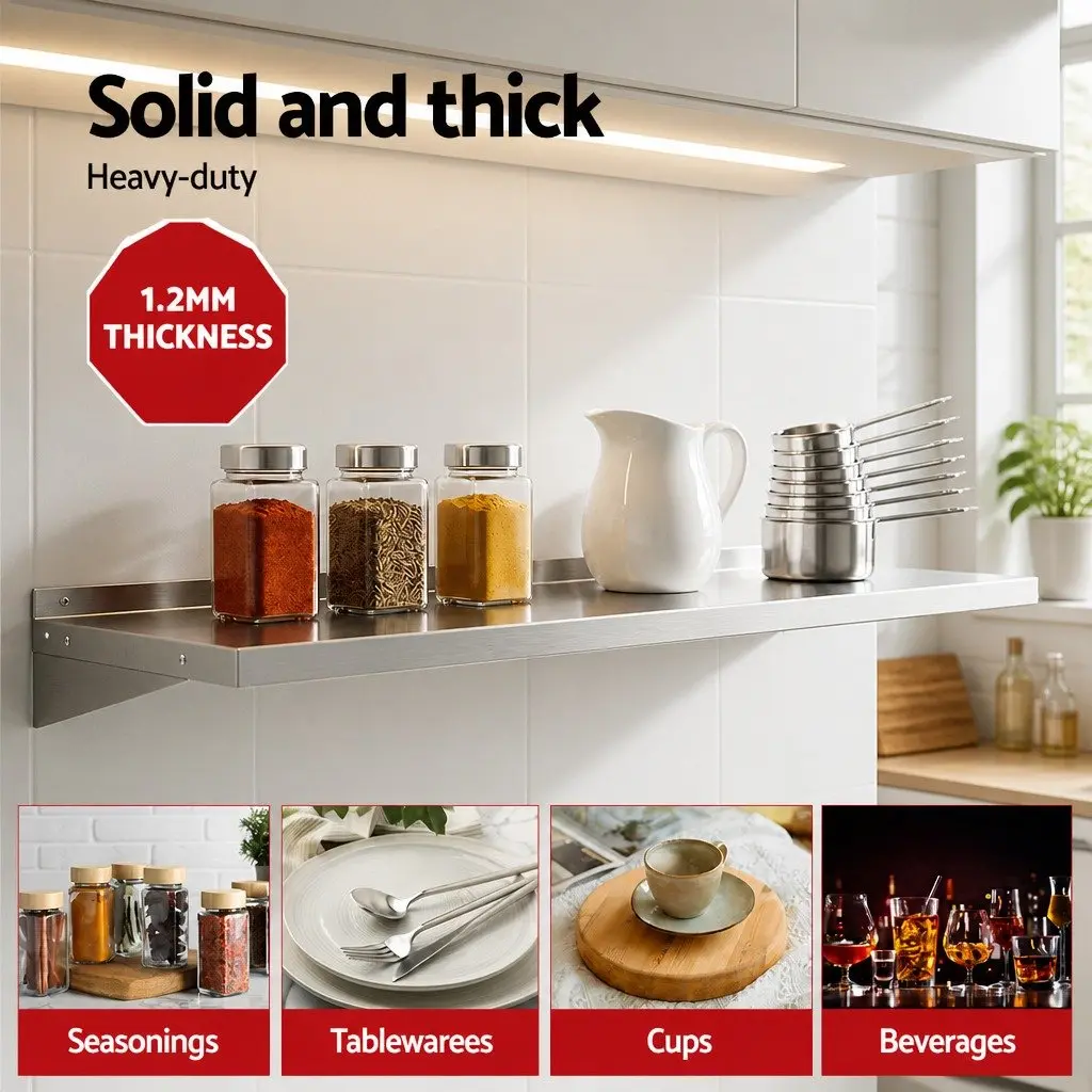 Wall Mounted Kitchen Shelf Stainless Steel 1200mm Storage Rack