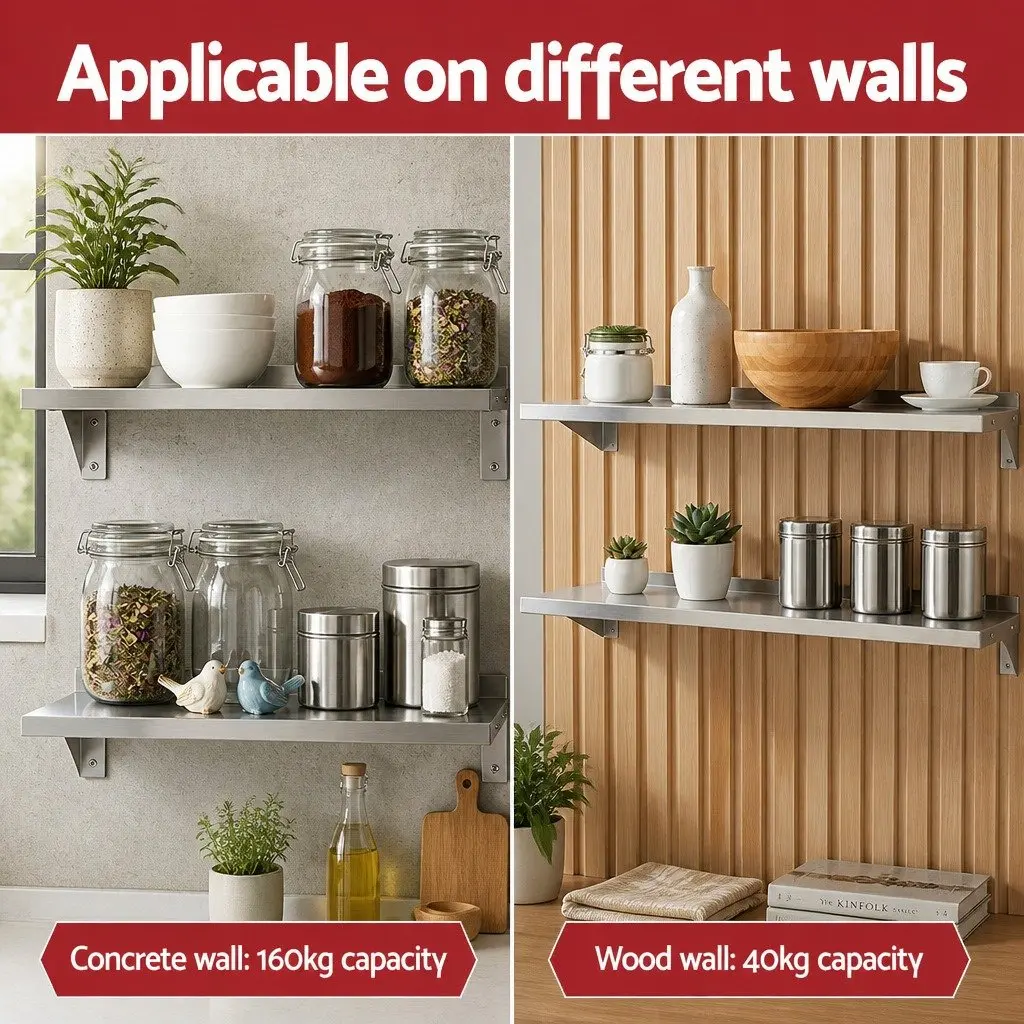 Wall Mounted Kitchen Shelf Stainless Steel 1200mm Storage Rack
