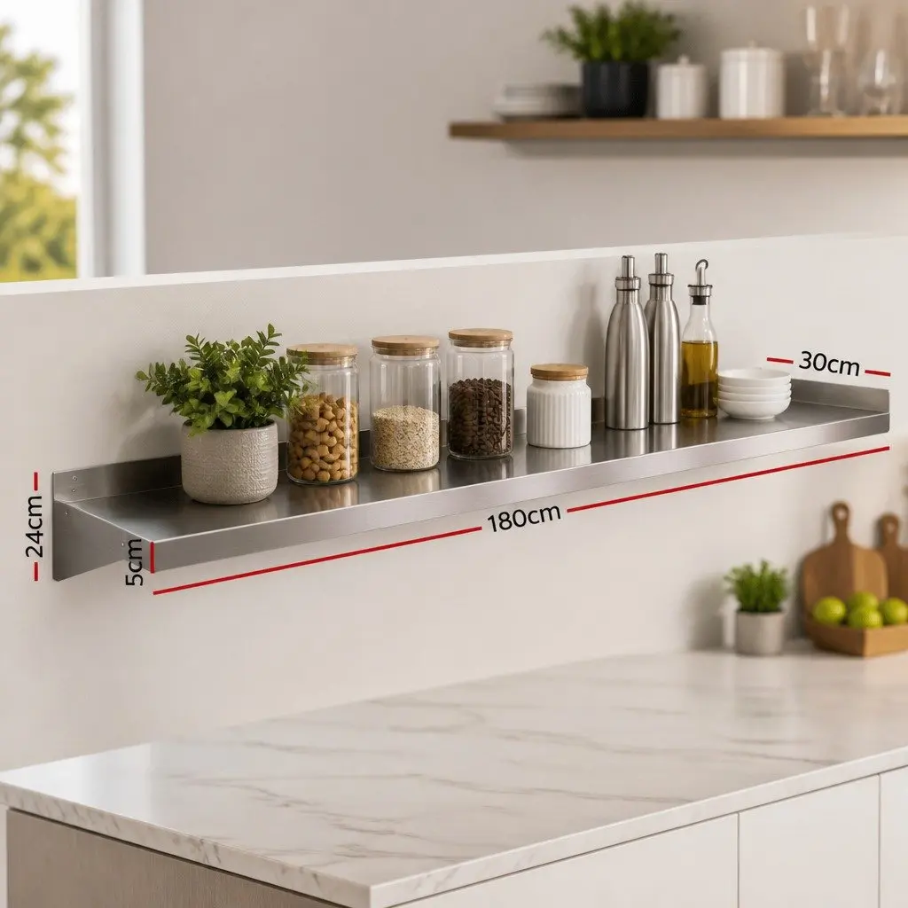 Wall Mounted Kitchen Shelf Heavy-duty Stainless Steel 1800mm