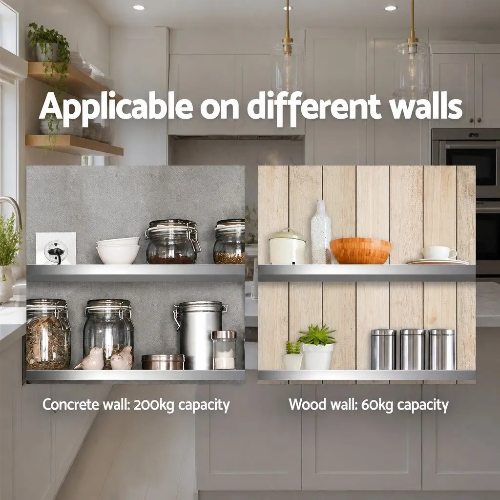 Wall Mounted Kitchen Shelf Heavy-duty Stainless Steel 1800mm