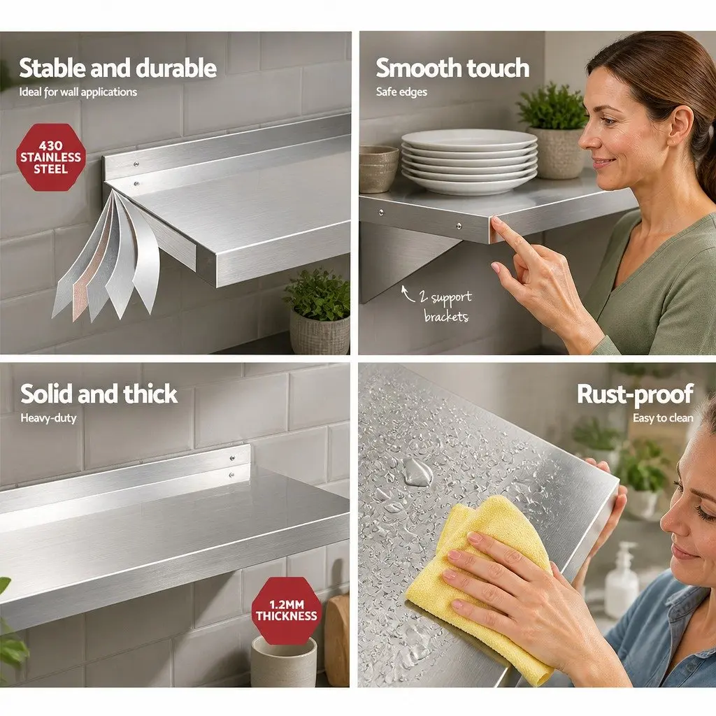 Wall Mounted Kitchen Shelf Heavy-duty Stainless Steel 1800mm