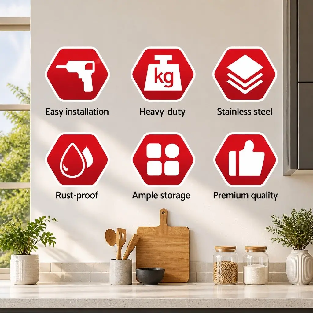 Wall Mounted Kitchen Shelf Heavy-duty Stainless Steel 1800mm