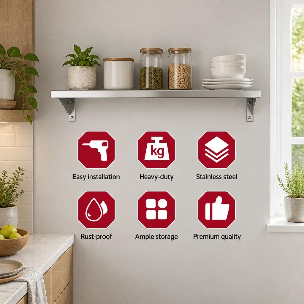 Stainless Steel Kitchen Wall Shelf 900mm Heavy-duty Rust-proof Mounted Rack