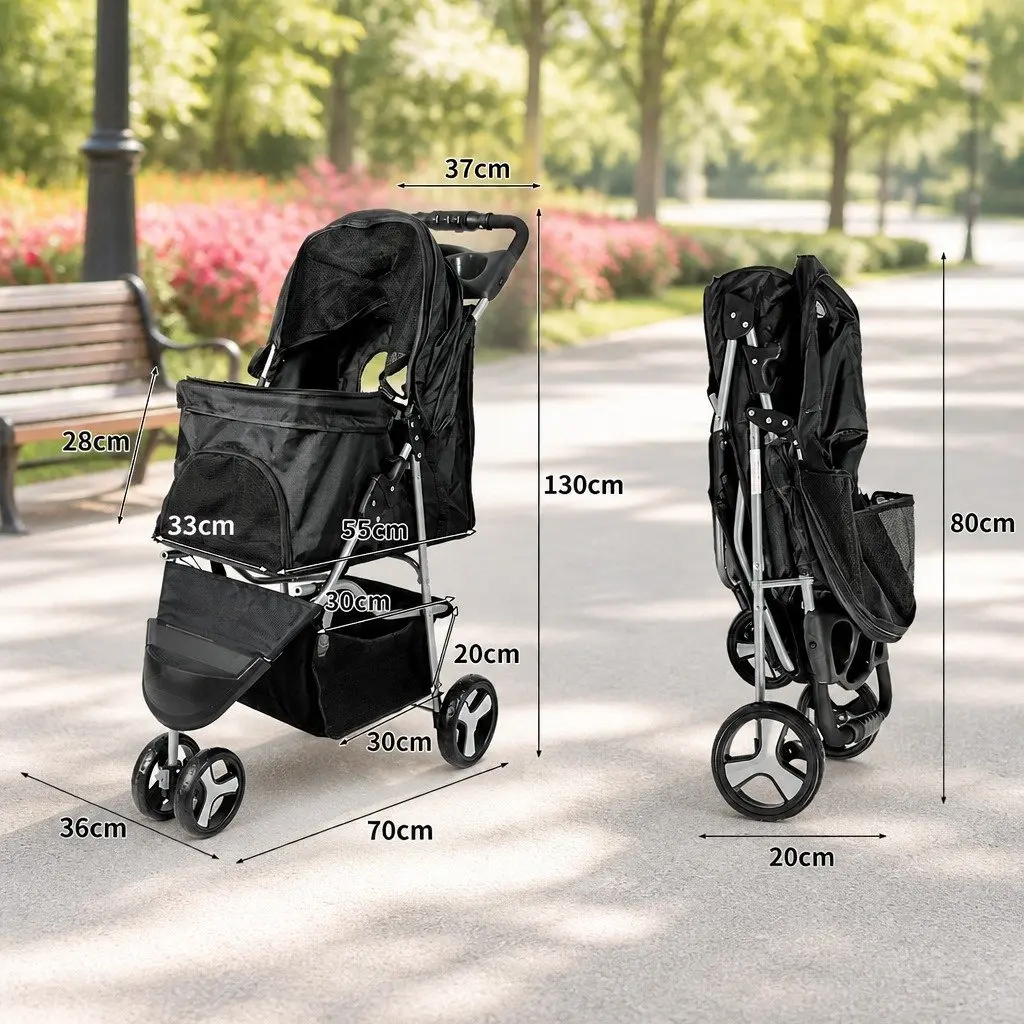 Pet Stroller Foldable Large Oxford Fabric Removable Cushion 36cm W x 70cm D x 130cm H
