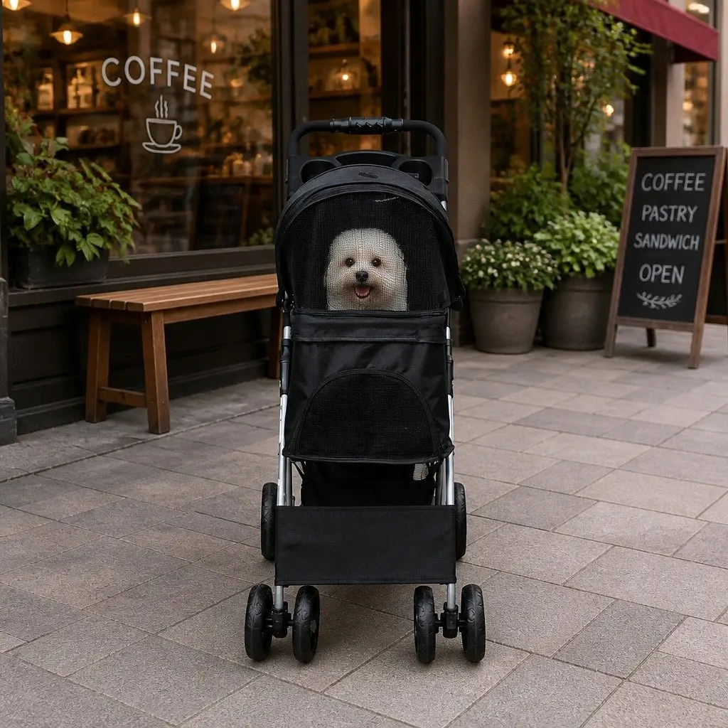 Pet Stroller Foldable Portable 4 Wheels Black
