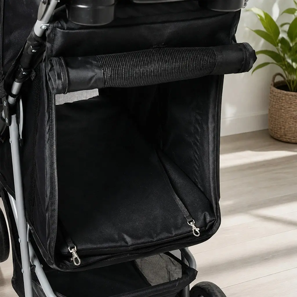 Pet Stroller Foldable Portable 4 Wheels Black