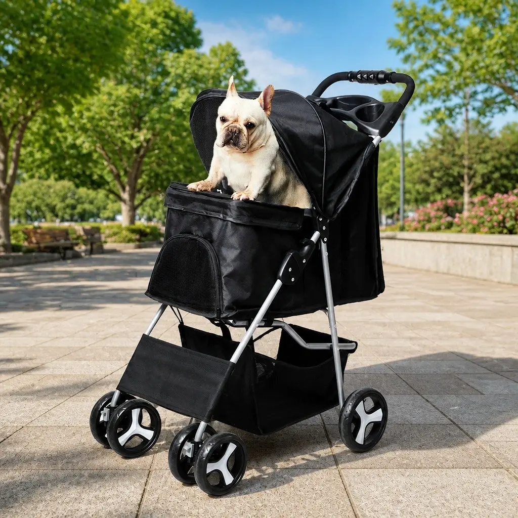 Pet Stroller Foldable Portable 4 Wheels Black