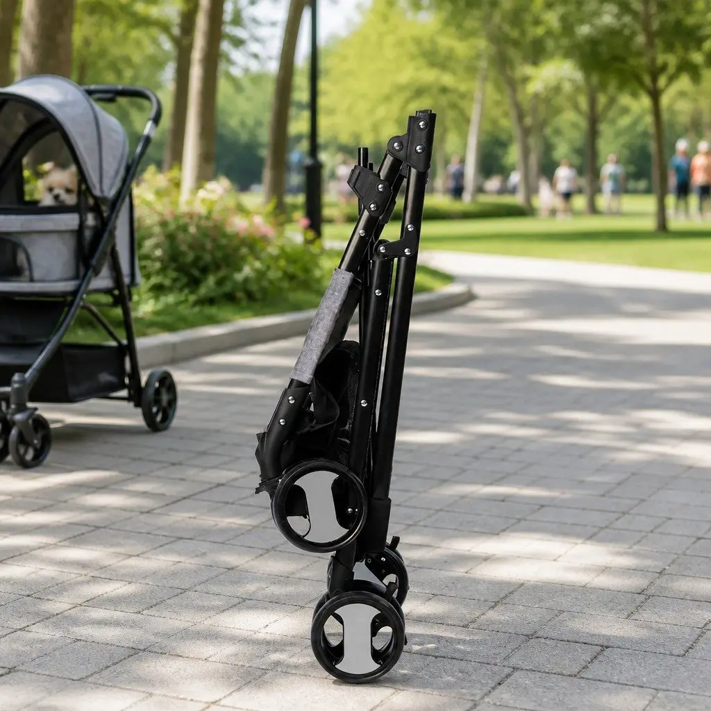 Pet Stroller Spacious Foldable Carrier for Large Dog Cat Grey 77cm x 51cm x 102cm