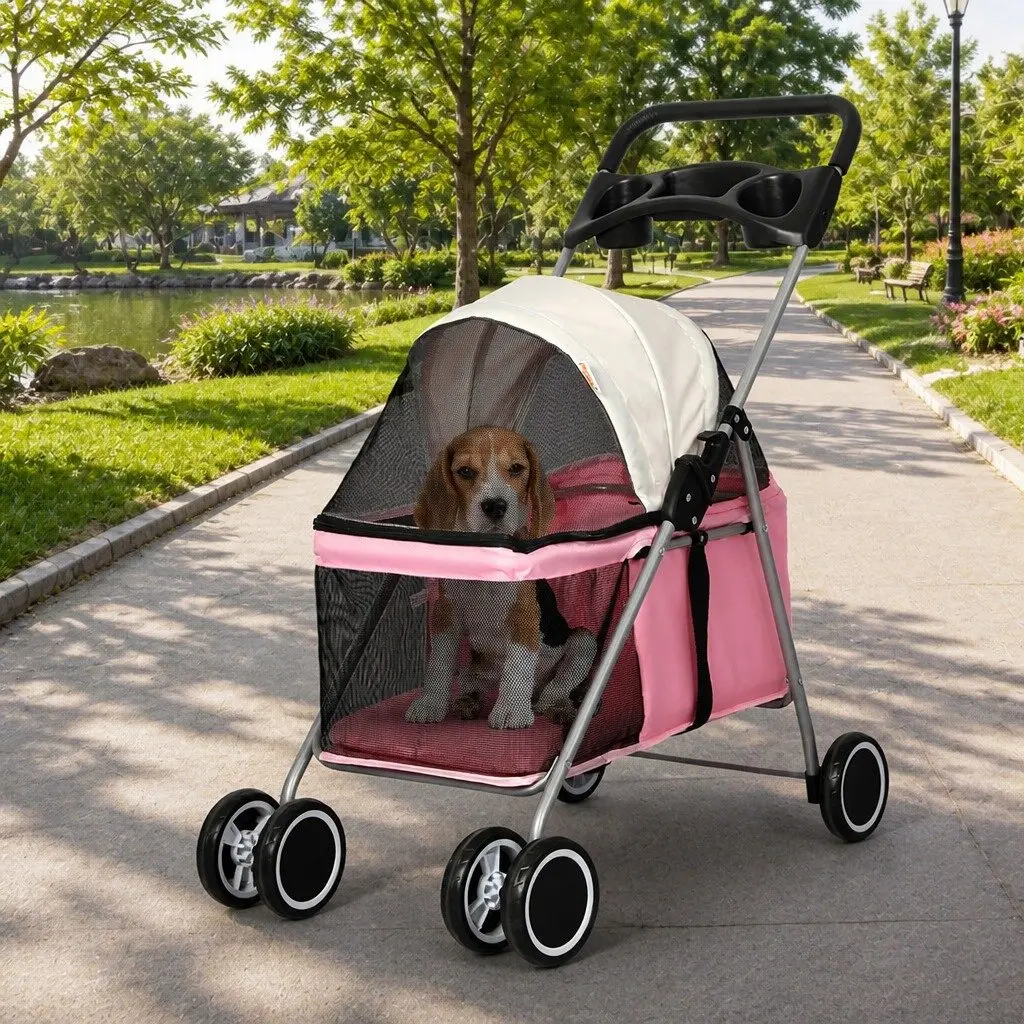 Pet Stroller Foldable Portable Breathable Canopy 45cm W x 69cm D x 92cm H