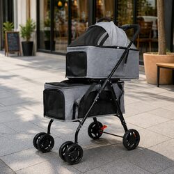 Two-Tier Pet Stroller Double Dog Cat Carrier Pram Basket Lockable Wheels