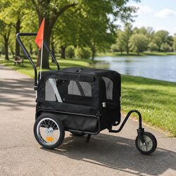 Pet Bike Trailer 2-in-1 Foldable Dog Carrier Stroller Sunroof Ventilation