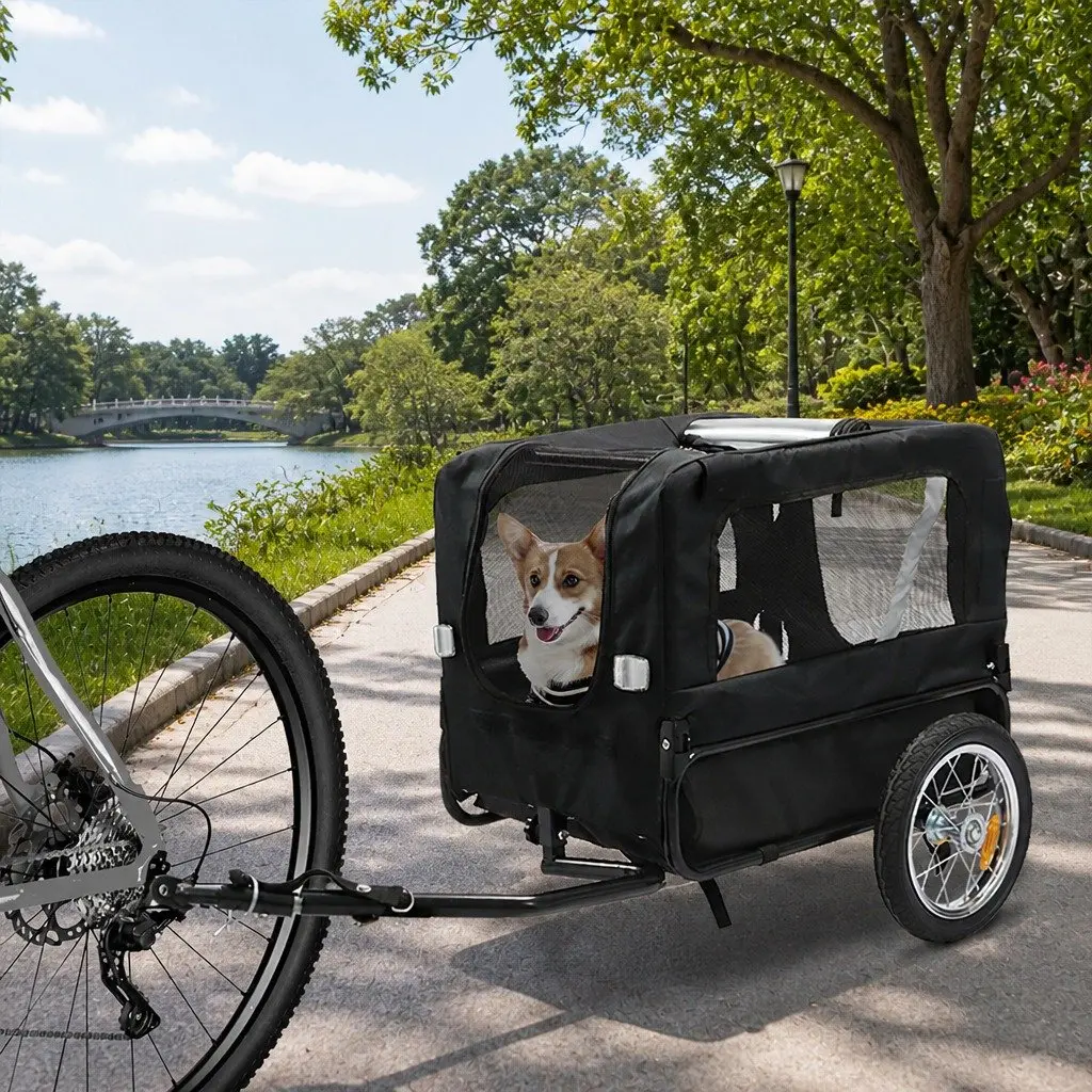 Pet Bike Trailer Foldable Dog Carrier Stroller with Sunroof Ventilation