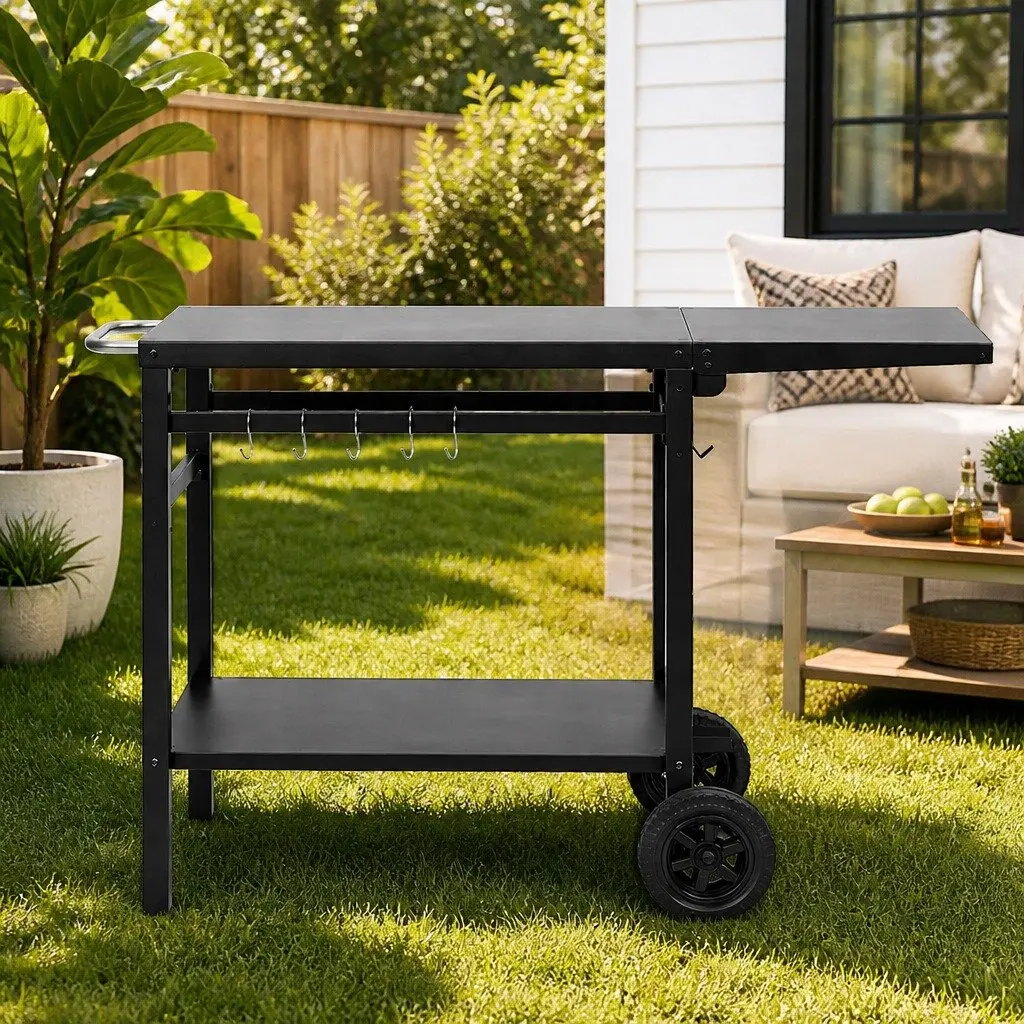Outdoor Kitchen Cart Mobile Foldable BBQ Grill Food Prep Dining Patio Table