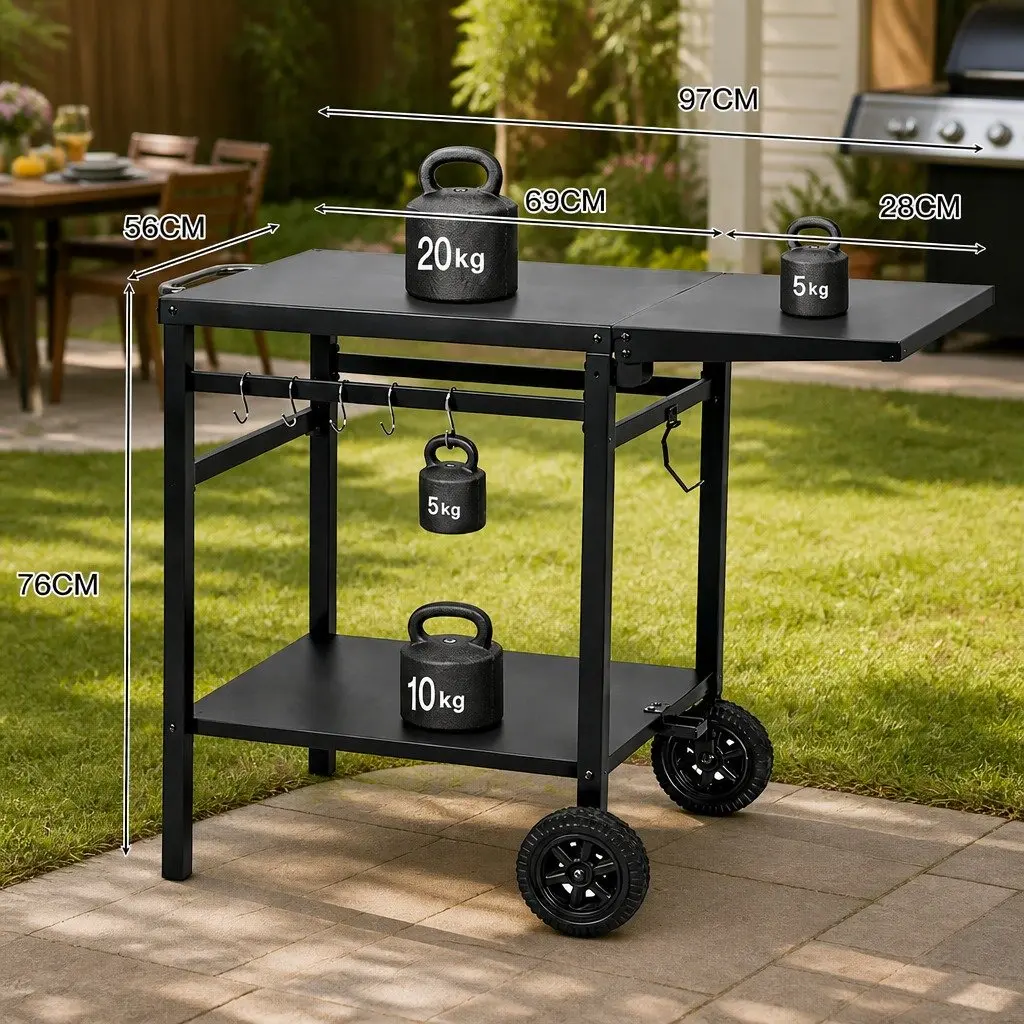 Outdoor Kitchen Cart Mobile Foldable BBQ Grill Food Prep Dining Patio Table