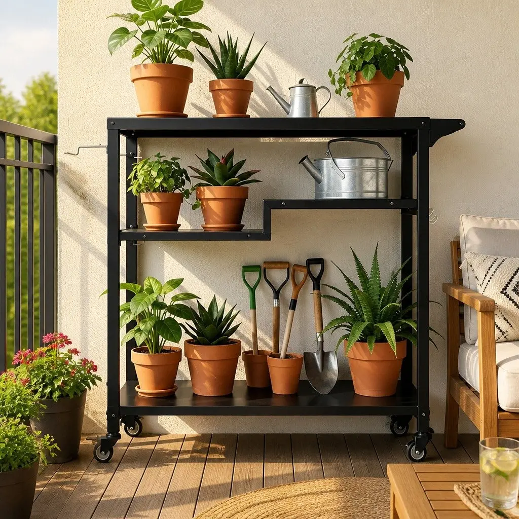 Outdoor Kitchen Cart 3 Tier Mobile BBQ Grill Serving Trolley Patio Storage Table