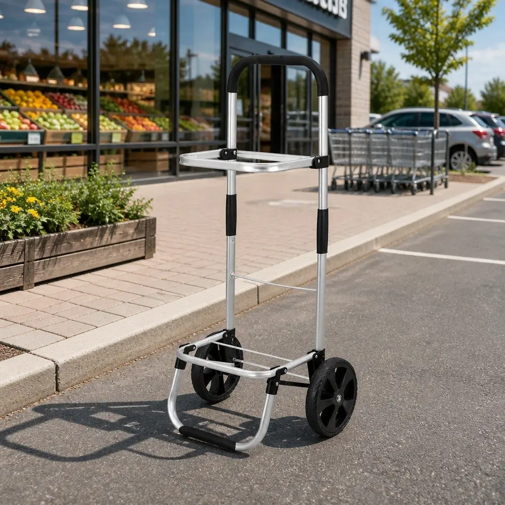 Shopping Trolley Cart Foldable Aluminium Frame Black 45kg Capacity