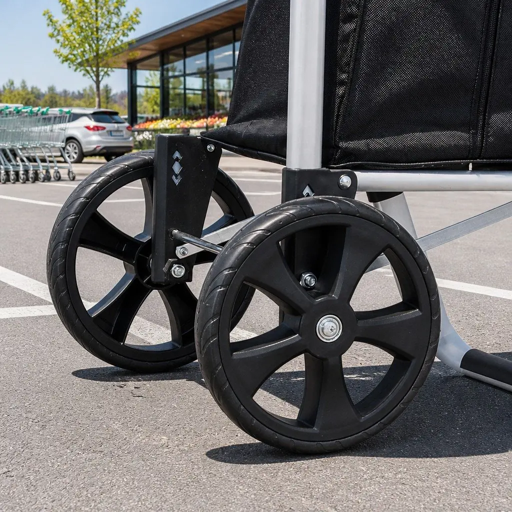 Shopping Trolley Cart Foldable Aluminium Frame Black 45kg Capacity