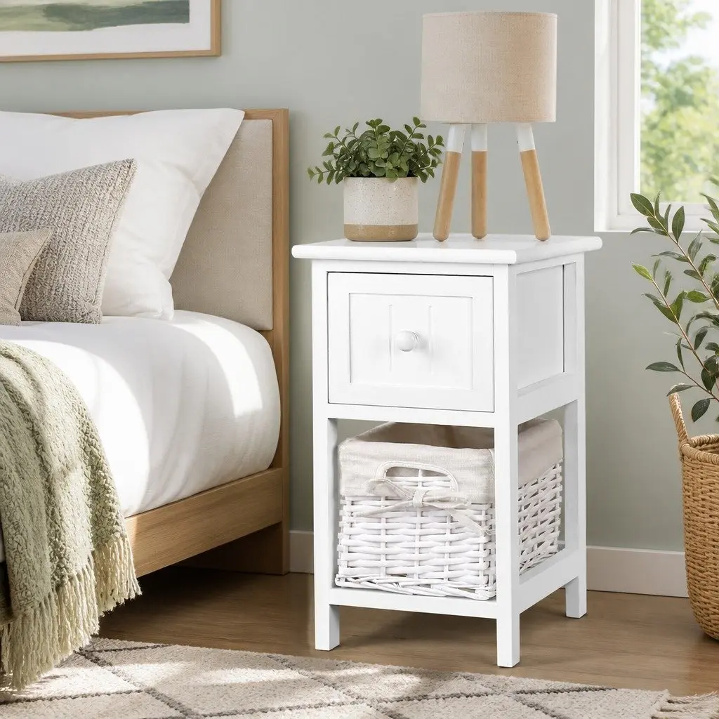 Rustic White Bedside Table Set