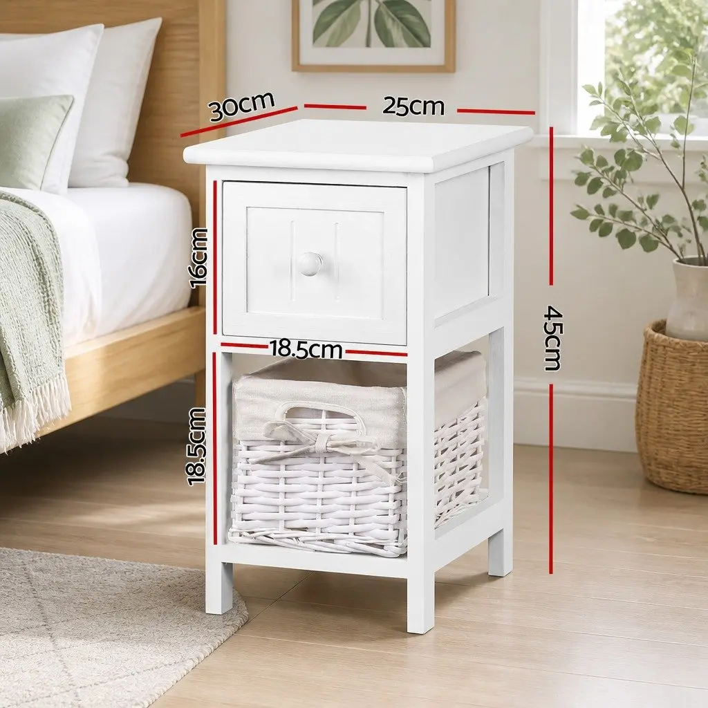 Rustic White Bedside Table Set