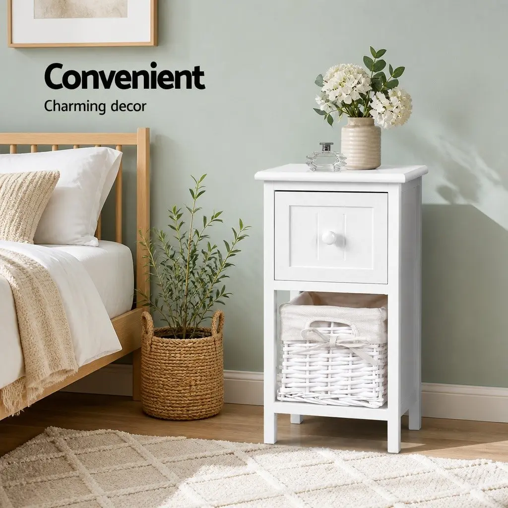 Rustic White Bedside Table Set
