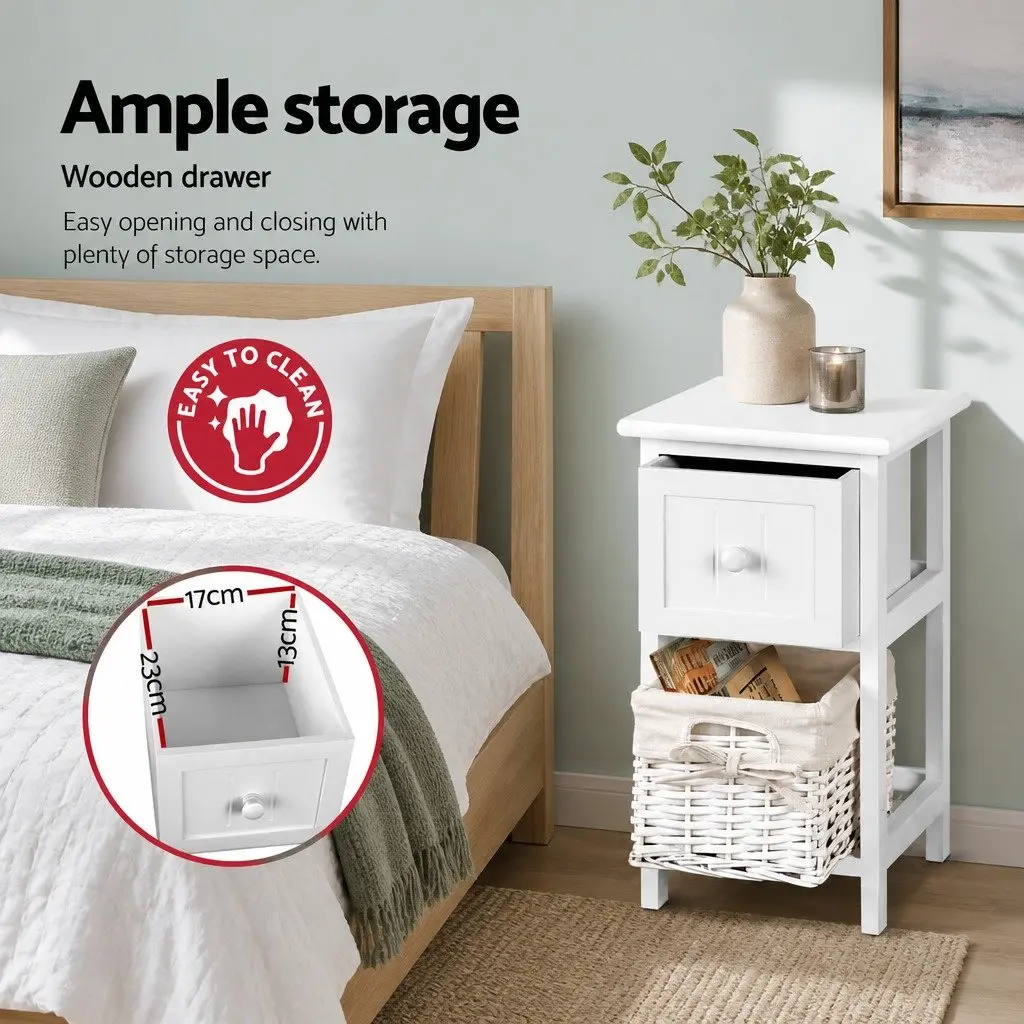 Rustic White Bedside Table Set