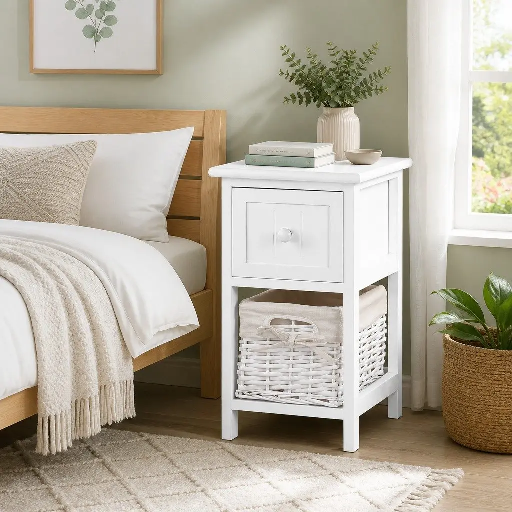 Rustic White Bedside Table Set