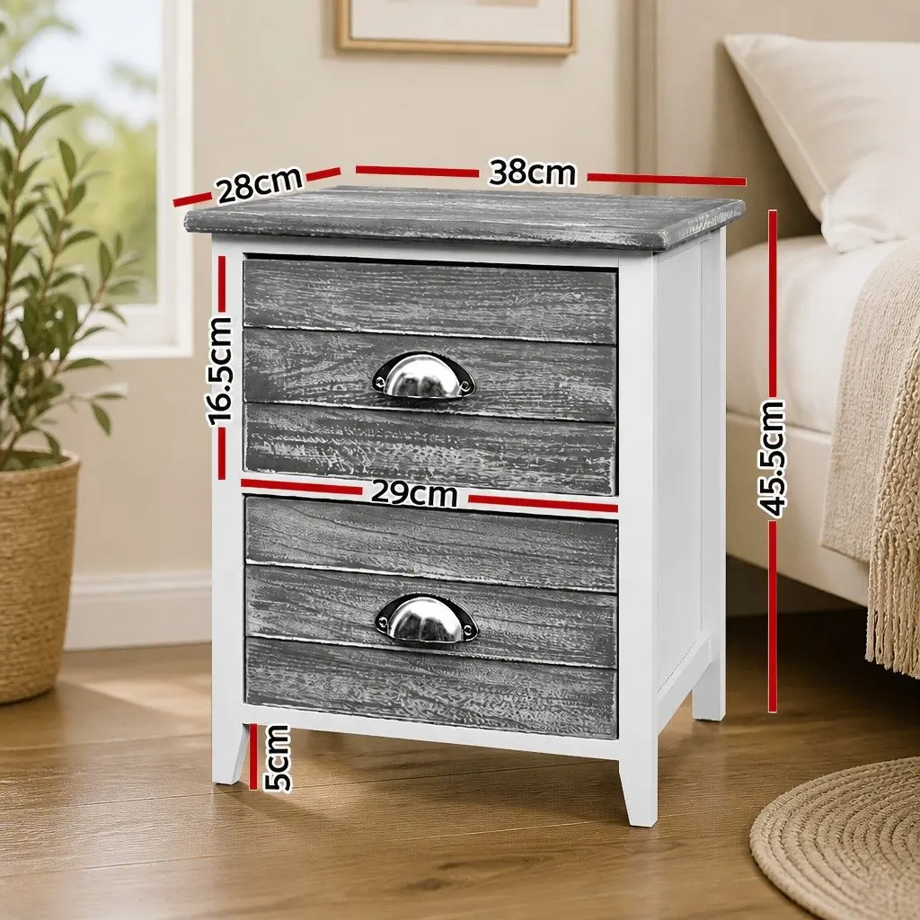 Bedside Table Vintage Grey 2 Drawers Compact Storage Nightstand